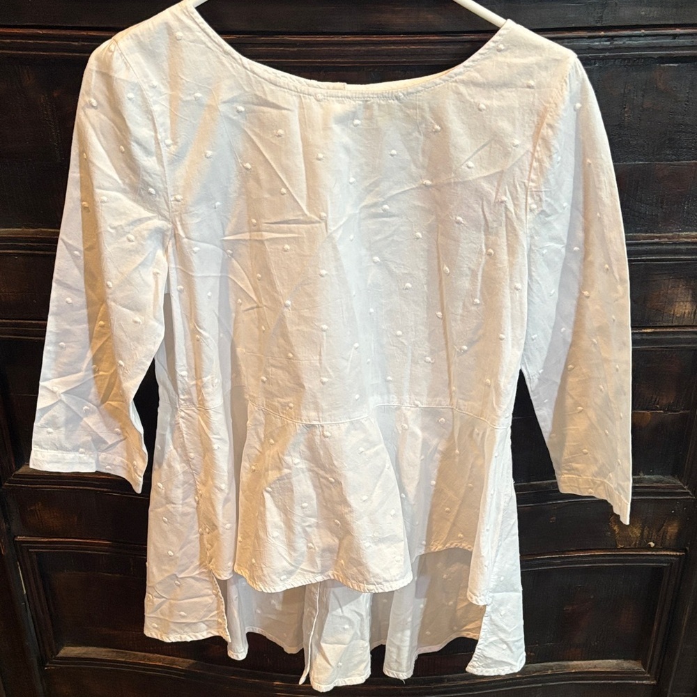 MAEVE Women White Polka Dot Long Sleeve Hi Low Peplum Blouse Top Size 6